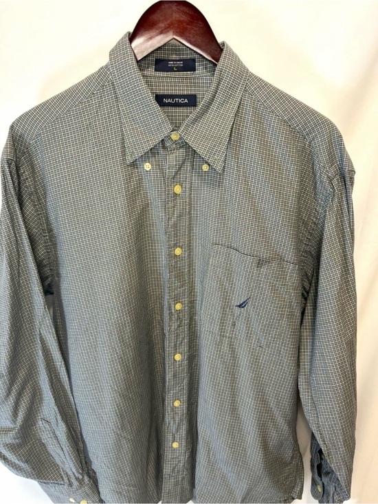 Nautica Other - Nautica Men's Long Sleeve Button Up 100% Cotton Long Sleeve Green Plaid Shirt LG
